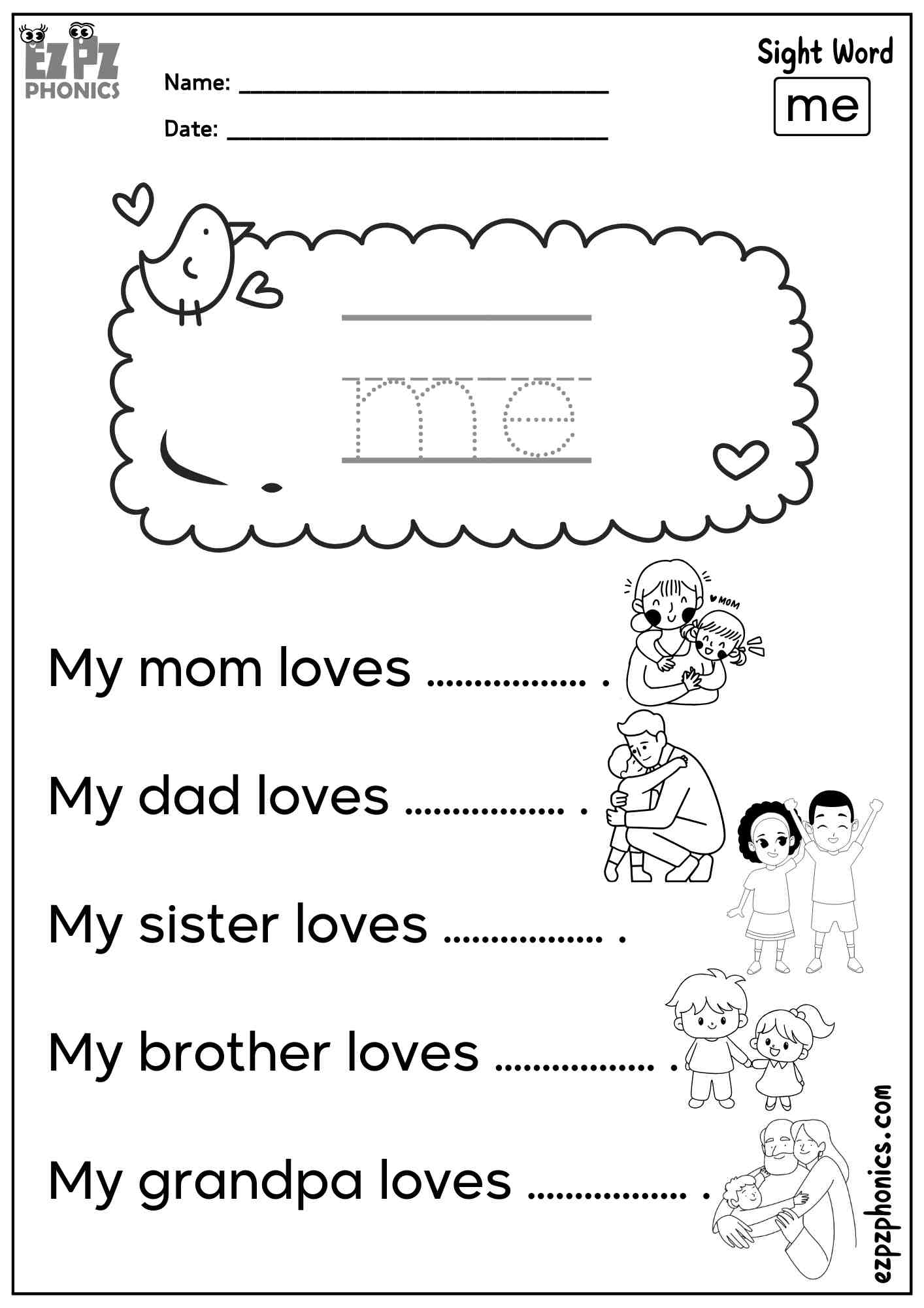 The Word “Me” - Dolch Pre-Kindergarten Sight Words Sentences Worksheet – Free PDF Download